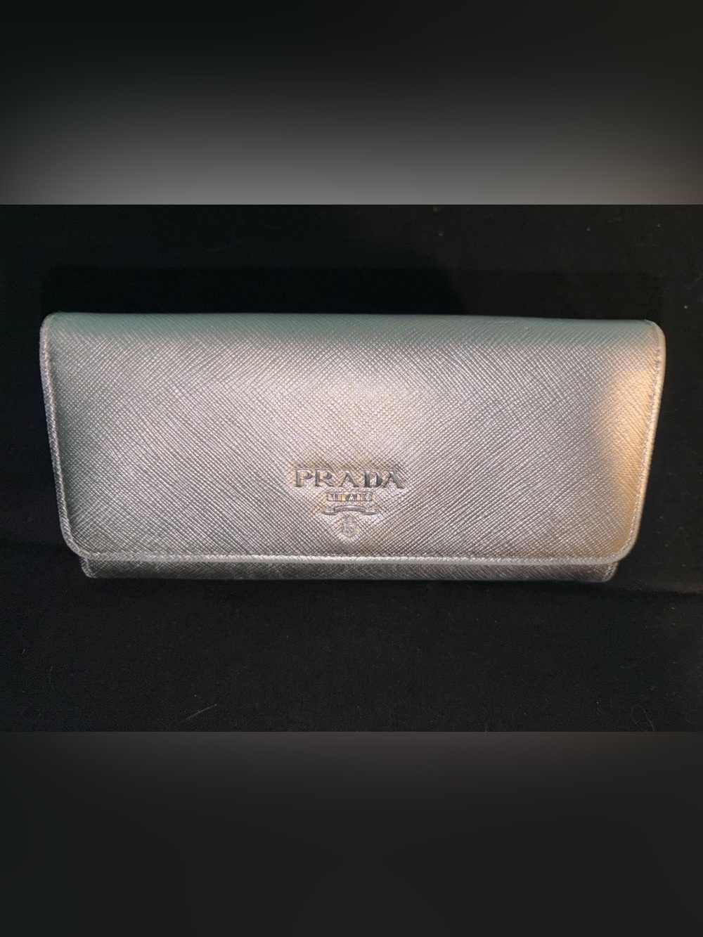 Prada Silver Textured Saffiano Leather Women’s Wallet with Insert and COA
